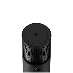 Top down view of SoloCast 2 microphone with HyperX logo on a white background